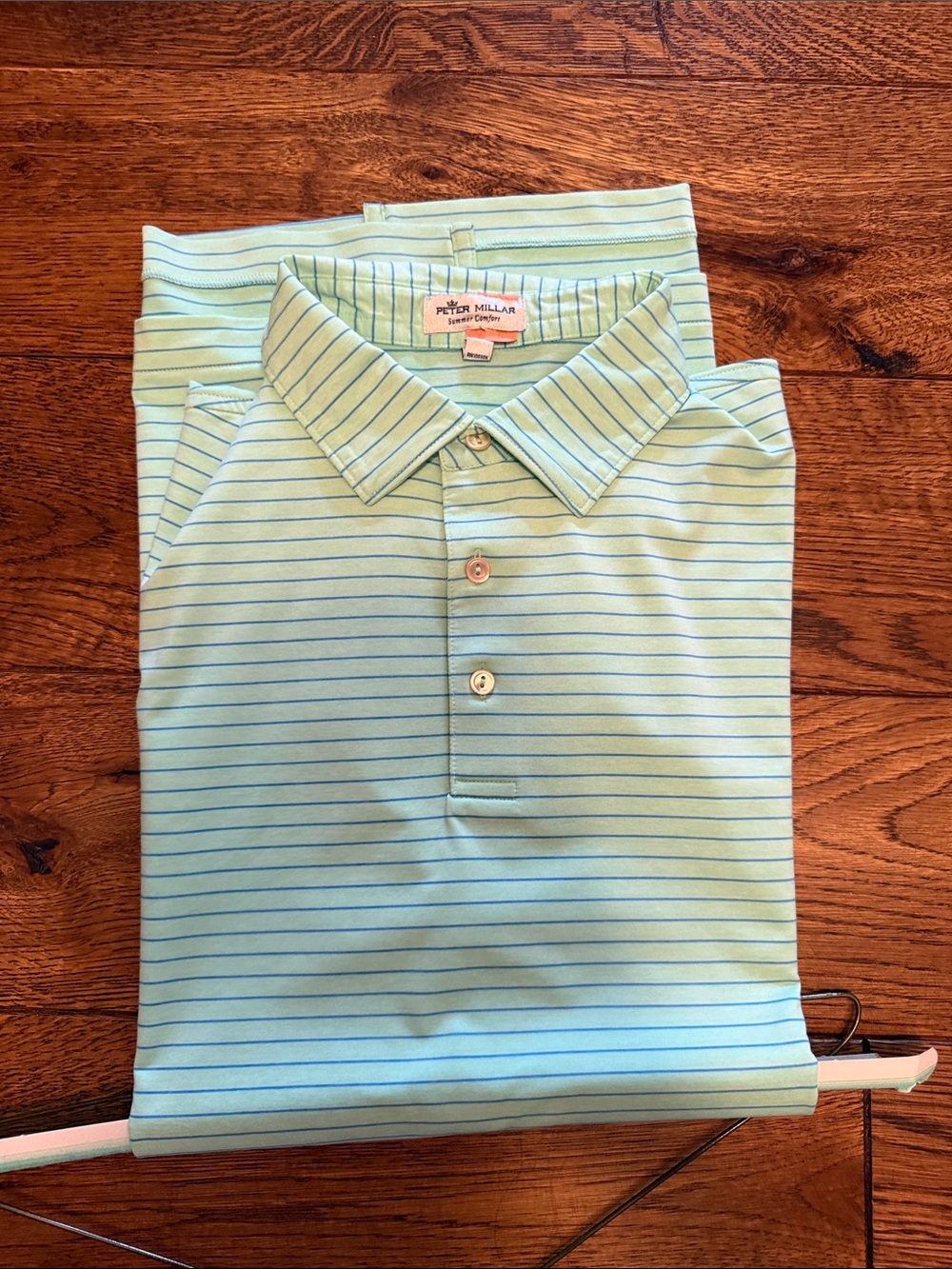 Peter Millar Mint Green Polo with Thin Blue Stripes